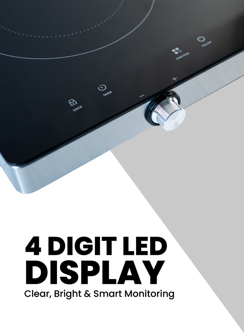 TEAM Infrared Cooker Dual Burner | 2800W High‑Power Electric Hot Plate | Black Crystal Plate | LED Display | Touch & Knob Control | 10 Temperature Levels | 3‑Hour Timer | Fast & Even Heating - Image 4